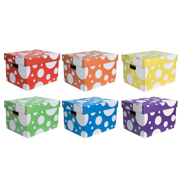 Classroom Keepers Storage Totes, 6 Assorted Polka Dot Colors, 10-1/8in.H x 12-1/4in.W x 15-1/4in.D, 6PK P001338 - main